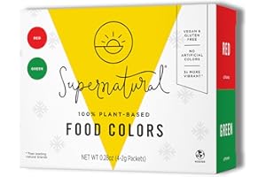 Supernatural Plant-Based Food Coloring - Red & Green Natural Food Dye Powders, Hyper-Concentrated, Vegan, No Artificial Dyes for Holiday Baking (4 Packets)