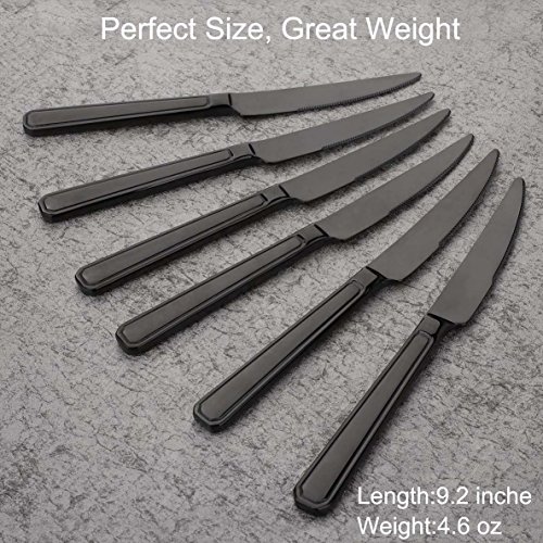Steak Knife Set Black, Onlycooker Heavy Duty Knives Stainless Steel 6 Piece 9-inch Table Flatware Silverware Dishwasher Safe Use for Home Kitchen or Restaurant