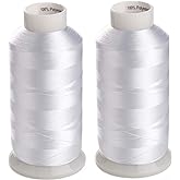 Simthread 2 Huge Spools White Bobbin Fill Thread 60WT - 5500 Yards Each | Works Well on Most Home Embroidery Machines and and Sewing Machines
