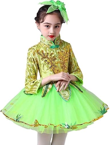 Amazon Lgpingopkj 子供 女の子 社交ダンス キッズ スパンコール ダンス衣装 ワンピース 長袖 衣装 チュチュスカート ジャズダンス 衣装 ジュニア ガール ラテンダンス チアガール ステージ衣装 発表会 演出服 グリーン 150 変身アクセサリー ホビー