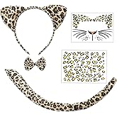 Leopard Cheetah Ears and Tail Cheetah Costume Women Leopard Ears Headband with Stickers Halloween Headband Cosplay Set