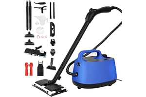 STRCEAT Steam Cleaner,Multipurpose Neat Canister Steamer with 21 Accessories, 5 Mins Heating with 1.5L Tank,Rolling Cleaning Machine for Carpet, Floors,Windows,Mirrors,Glass and Cars (Blue)