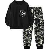 Fdqin Boy's Clothes 2 Piece Outfit Long Sleeve Sweatshirt and Camouflage Pants Fall Winter Clothes 3-12Years