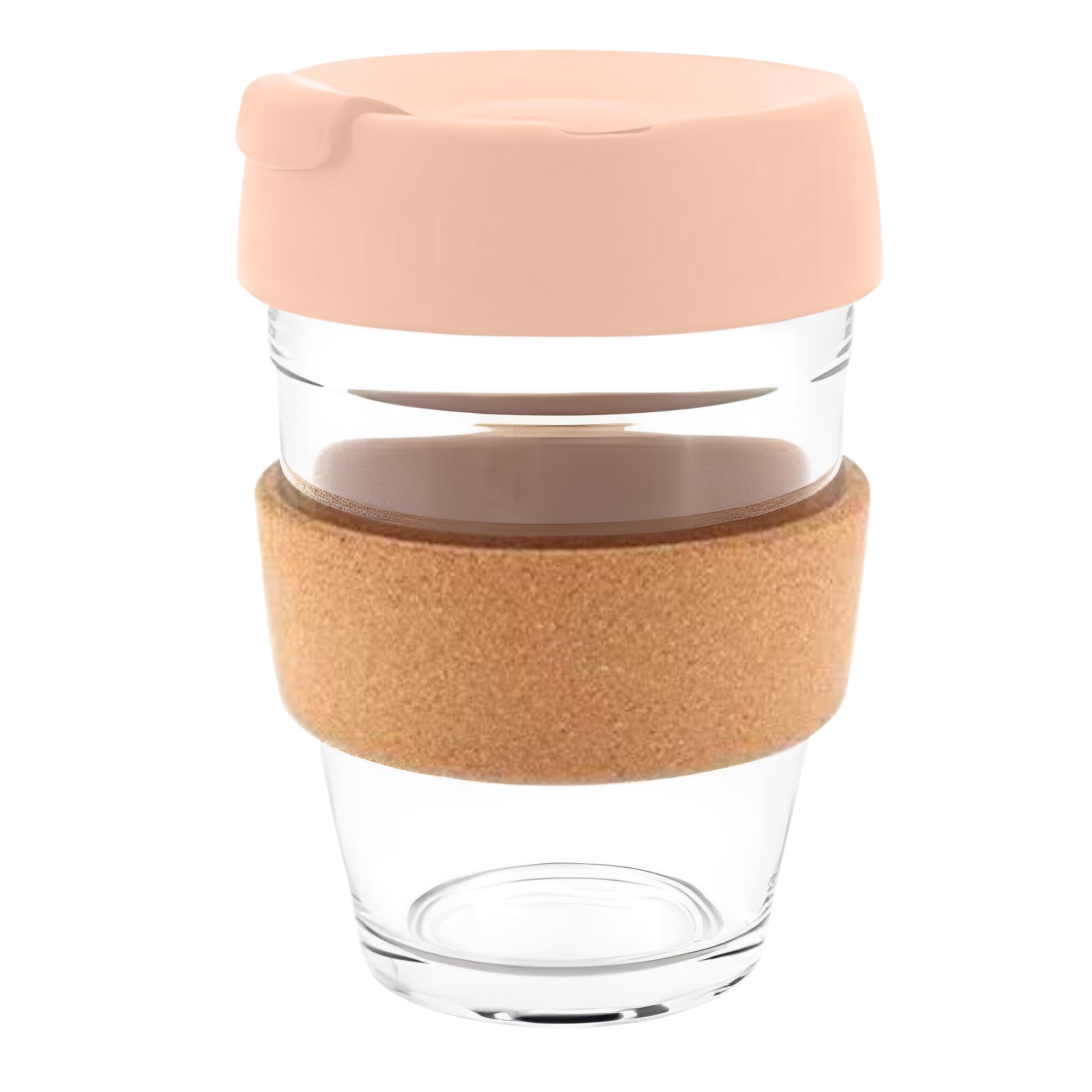 Reusable Glass Coffee Cup/Travel Mug with Lid - Heat Resistant Sleeve Surround Eco Friendly with Plugged Removable Lid (Apricot Cork).
