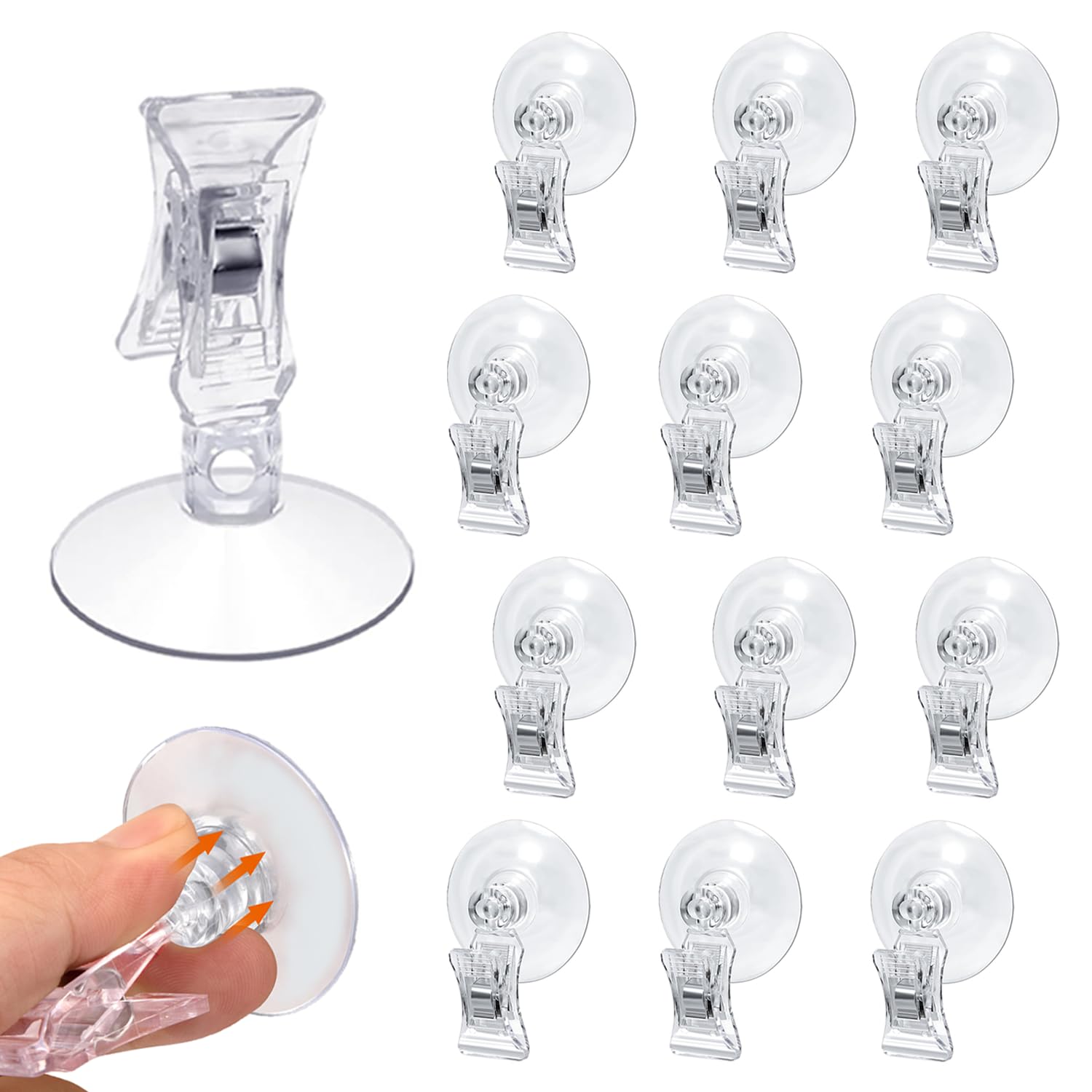 RHQFDM 12 Pieces Suction Cup Clip Transparent Suction Cup Clips Wall Mounted Suction Cup Clip Round Suction Cups with Plastic Clips Suitable for Bathrooms Offices Kitchens Supermarkets Aquariums