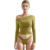 SUUKSESS Women Off Shoulder Long Sleeve Shirts Double Lined Fitted Crop Tops