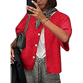 Women Knit Crop Cardigan Short Sleeve Button Down Sweater Open Front Pullover Top Fall Streetwear Blouse