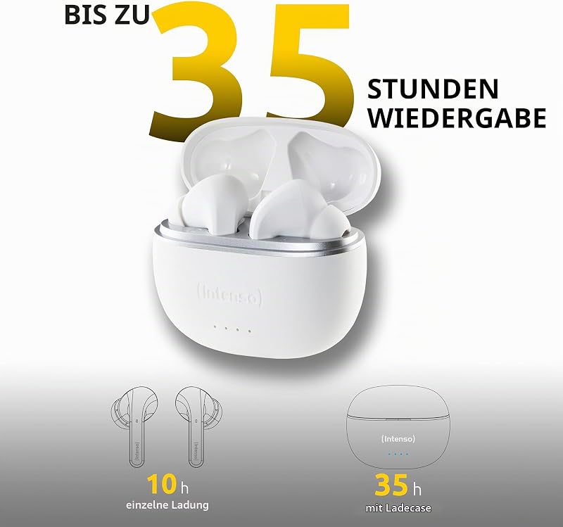 White Buds - TWS True Wireless Kopfhörer T302A mit Active Noise Cancelling und bis zu 35 Std. Musikwiedergabe, klein