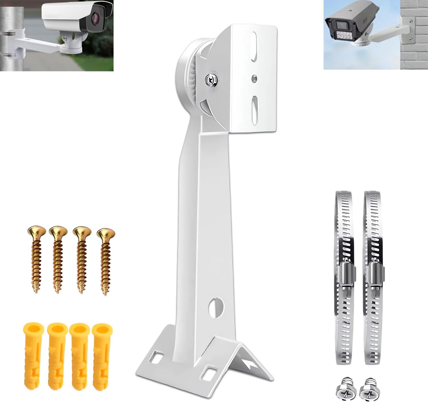 E-HORDE 1 PACK Universal Aluminum Alloy Wall Mount Bracket for CCTV Security Camera, Adjustable with 2 Installation Methods, White