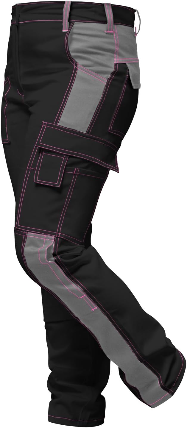 strongAnt® - Ladies Work Trousers for Women. Trousers Complete Stretch with kneepads Pockets. Zipper YKK + Metal Button YKK Combed Cotton - Made in EU - Black Grey