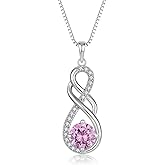 YIFSIY Gemstone Infinity Pendant Necklaces for Women, S925 Sterling Silver Round cut Zircon Necklace Birthstone Jewelry Gift for Her