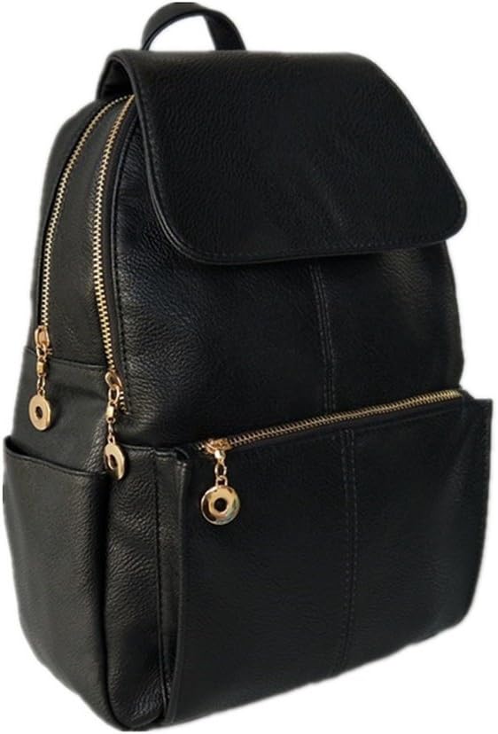 LDW Femal Bag Soft Leather Backpack, Lovely Schoolbag Shoulder Bag Black Sports Knapsack for Women and Girls