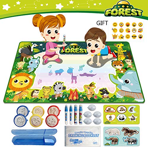 MBDVLPMT Water Doodle Drawing Mat Kids Painting Writing Doodle Board Toy Mess Free Coloring Painting Educational Writing Mats Rainbow Colors Gift for Boy Girl Toddler Baby 59" X 35" - Thumbnail 5