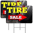 Vista Products Tire Sale Arrow 2 Pack Double-Sided Yard Signs 16" x 24" with Metal Stakes (Made in the USA)