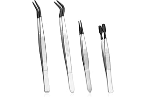 APHUMEDC 4PCS Precision Tweezers Set,Rubber Tipped Tweezers Mini Bead Tweezer Bulk for Crafting Eyebrows Sticker Jewelry-Making Supplies Lab Work DIY(Black)