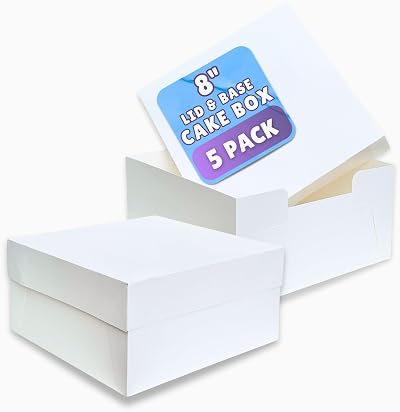 PACK N TRADE 8 Inch Cake Box, 5 Pack Square Cardboard with Lids