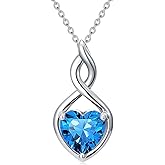 HPQQ Birthstone Necklace for Women 925 Sterling Silver Heart Love Infinity Necklace Fine Jewelry Anniversary Birthday Gifts for Her Girlfriend Wife Mom