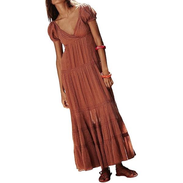 Free People Womens Falling Sun Midi Dress Syrah SM (Women's 4-6) One Size  at Amazon Women's Clothing store