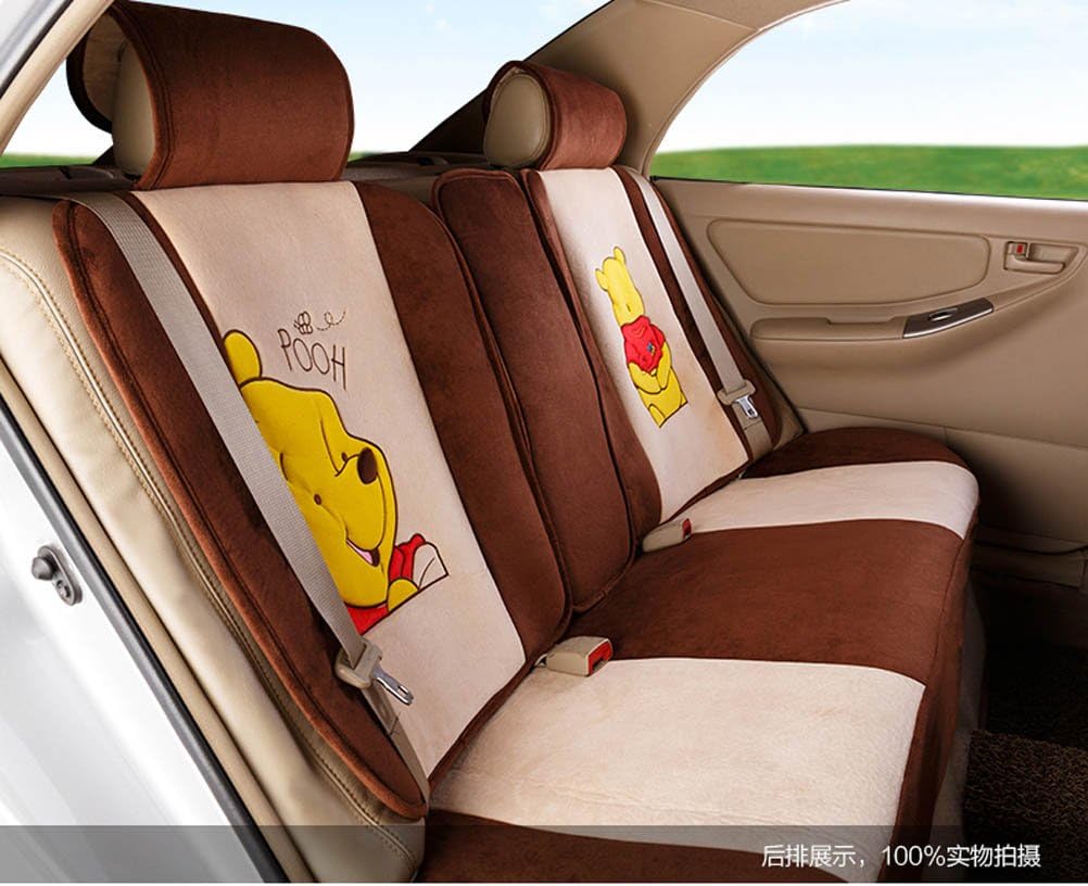 Amazon 1セット漫画poohユニバーサル車前面と背面シートカバー車ハンドルカバー Free シートカバー 車 バイク