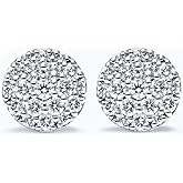 Small Round Honey Comb Set Cluster Earrings for Men White Gold 925 Sterling Silver Screw Back Post Stud Earrings Hypoallergenic, 5A CZ Stone 3D Flower Set Mens Circle Earrings