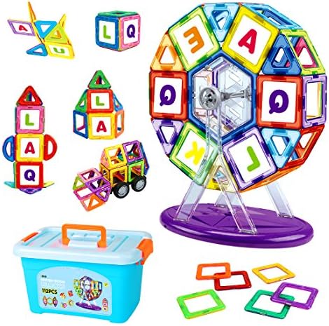 BeebeeRun 112pcs Magnetic Tiles Set ,Construction Building Blocks