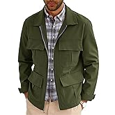 Runcati Mens Safari Jacket Military Full Zip Cargo Jacket Windproof Multi Pocket Outdoor Field Coat