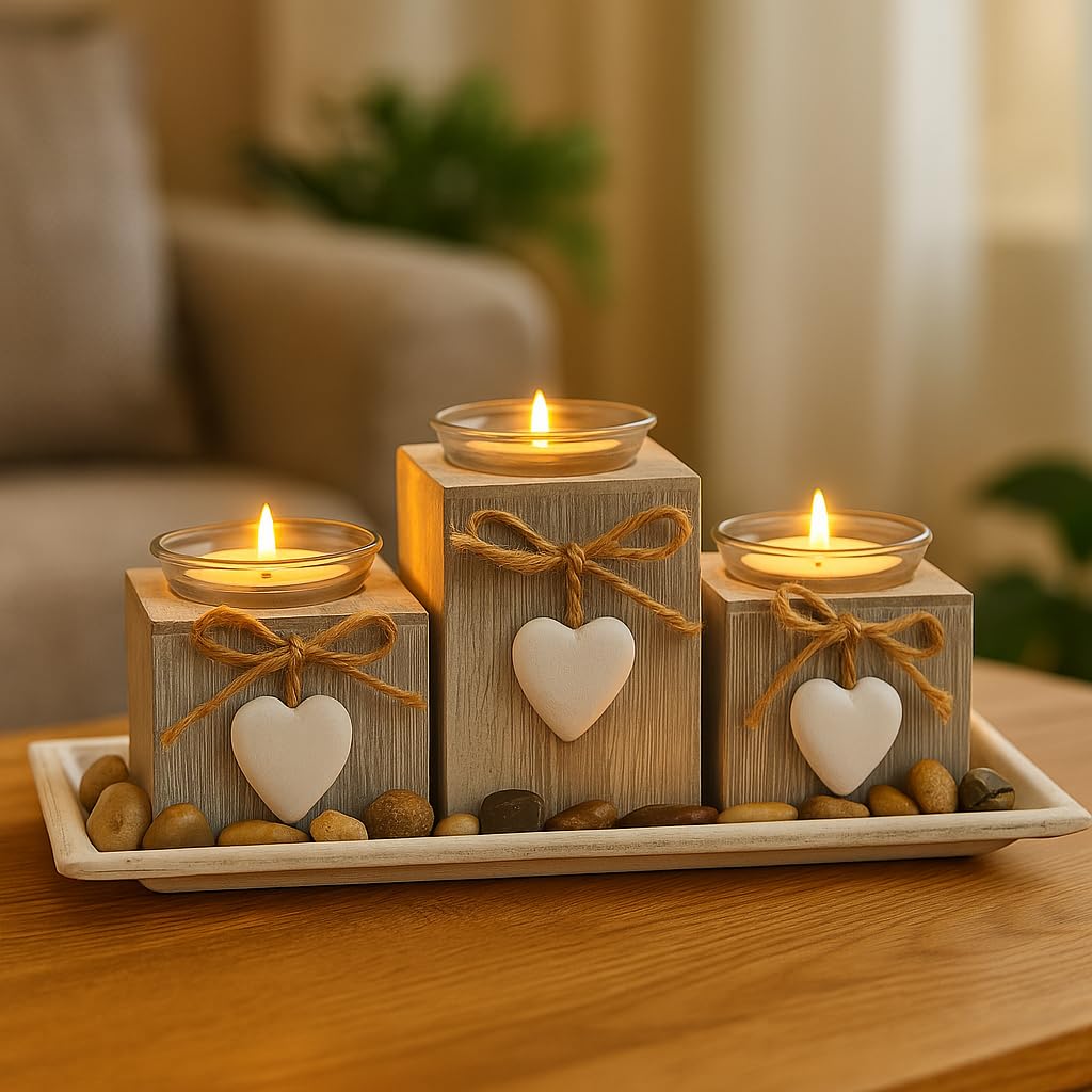 khevga Shabby Chic Grey Provence Heart Tealight Holder set of 3 (Light Grey Small)