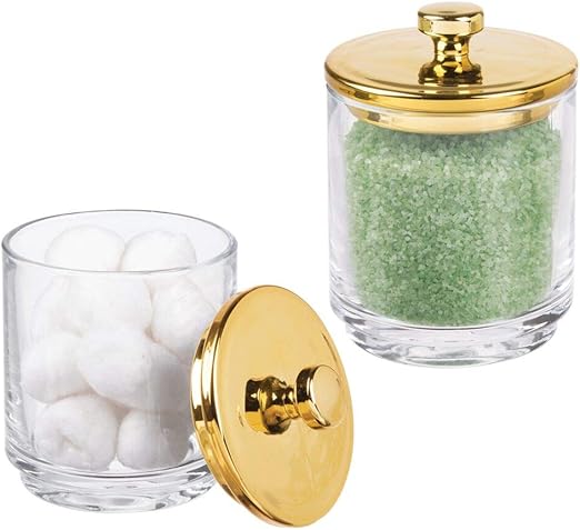 mDesign Set of 2 Bathroom Cosmetics Jar - Glass Jar with Lid for The Moisture-Free Storage of ...