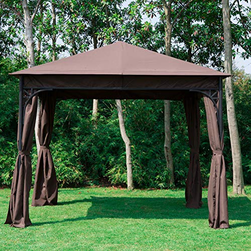 Outsunny Luxus Pavillon Gartenpavillon Partyzelt Festzelt Gartenzelt braun 3x3 m – Bild 5