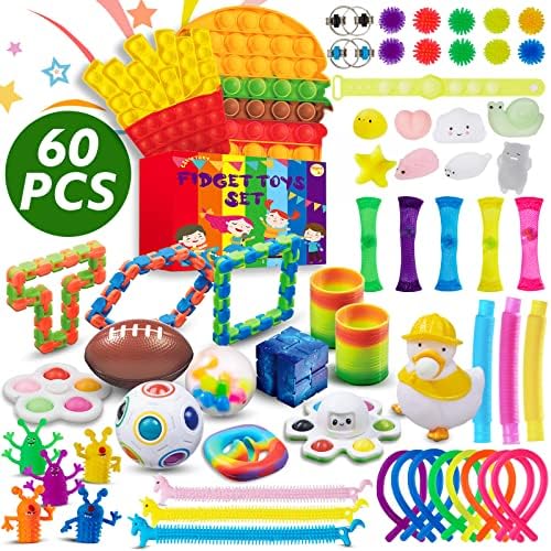 CSVICTORY Fidget Toy Pack, Fidget Box with 60 PCS Sensory Toy Set, Push