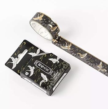 Amazon マスキングテープ 和柄 和風 手帳 シール 装飾 ステッカー マスキングテープ バレットジャーナル スクラップブック バレットジャーナルに 12 黒鶴 マスキングテープ 文房具 オフィス用品