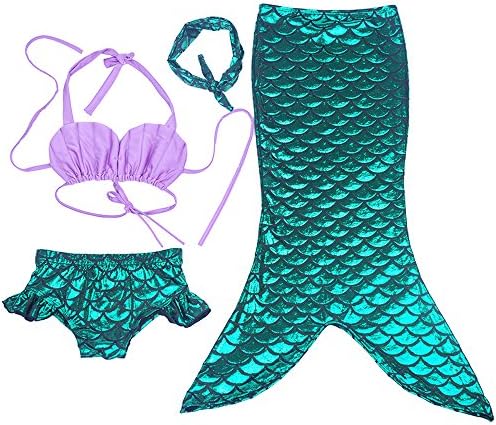 Moomintroll 4pcs Kids Girl's Fancy Cut Mermaid Tail Swimsuit Bikini Set for Swimming without Monofin