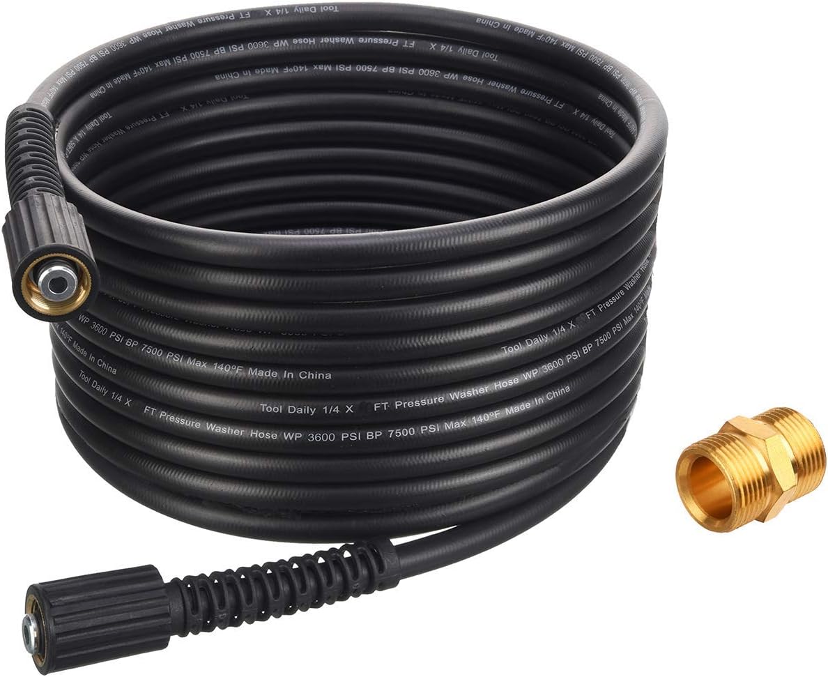 Tool Daily High Pressure Washer Hose, 25 FT X 1/4 Inch, 3600 PSI, M22 14mm or M22 15mm, Replacement Power Washer Hose for Most Brands