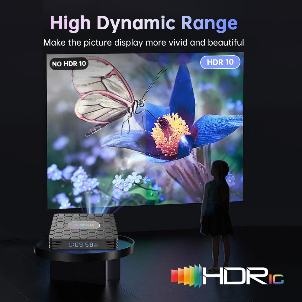 Android 14 TV Box 2025, R69 Max Android Box with 4GB RAM 32GB ROM RK3528 Quad-Core for Smart TV, 8K HD Video Decoding & HDR 10 Video Output ，Support WiFi6 2.4Ghz/5.0Ghz BT 5.0 TV Box