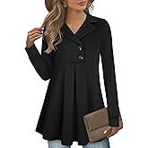 Gaharu Women's Swing Tunic Notch Collar Ladies Button Sweatshirt Long Sleeve Pullover Shirt Tops