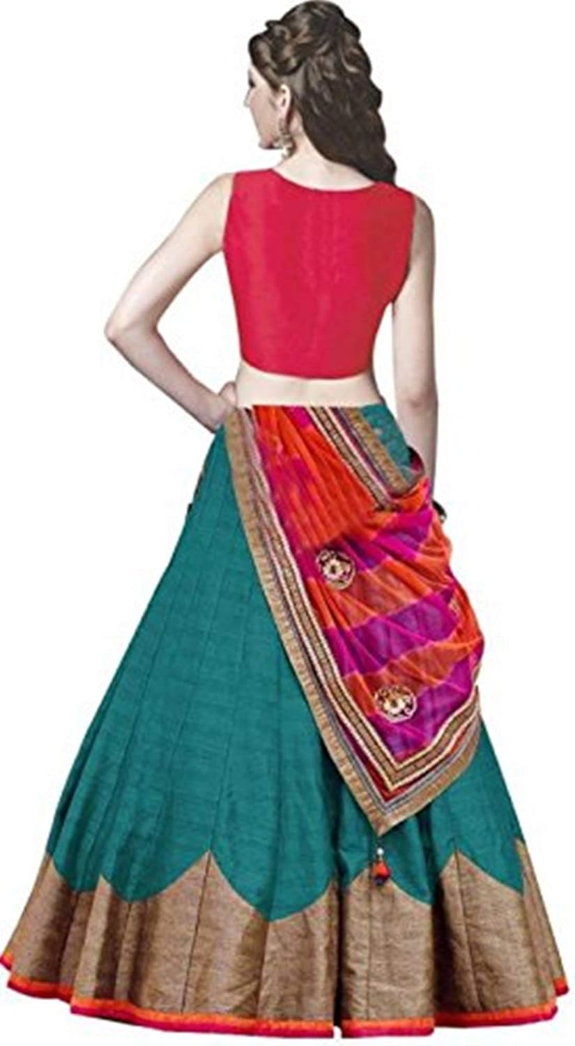 tisha fashion women's banglory silk lehenga choli (firozi and pink)
