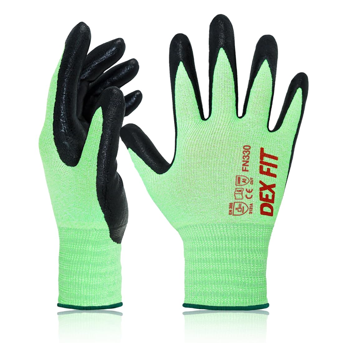 DEX FIT Nitrile Work Gloves FN330, 3D Comfort Stretch Fit, Firm Grip, Touchscreen, Thin & Lightweight, Breathable Foam Nitrile, Machine Washable; Green 8 (M) 1 Pair