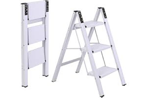 DAJIANGLX 3 Step Ladder, Portable Lightweight Folding Ladders with Anti-Slip Widen Pedal, Home, Kitchen Multi-Use Step Stool, Aluminum Stepladder, Easy to Store，330lbs(White)