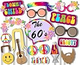 Birthday Galore 60's Hippie Photo Booth Props Kit - 20 Pack Party Camera Props Fully Assembled