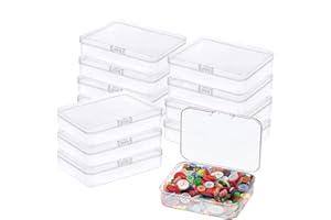 Goiio 12 Pcs Mini Plastic Storage Containers Box with Lid, 5x4x1.3 Inches Clear Rectangle Box for Collecting Small Items, Beads, Game Pieces, Business Cards, Crafts Accessories