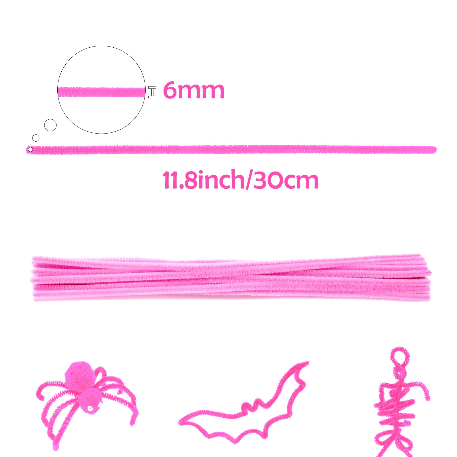Caydo 200 Pieces Pink Pipe Cleaners Craft Chenille Stems for Holiday Day Gift, DIY Art Creative Crafts Projects Decoration(6 mm x 12 Inch)