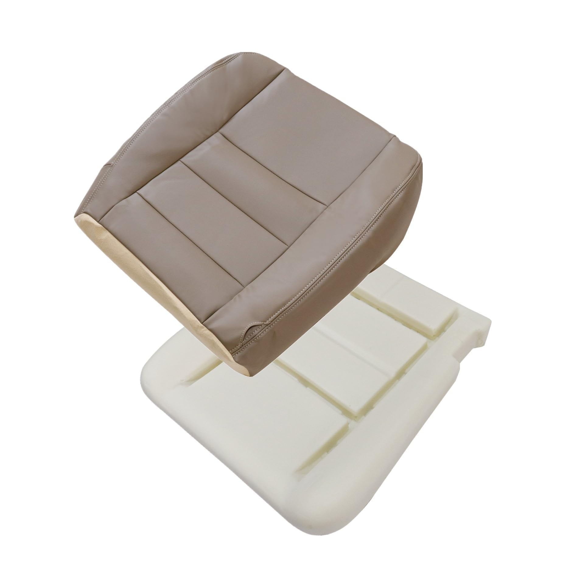 Photo 1 of AOUTTUOA Driver Side Bottom Replacement Leather Seat Cover and Foam Cushion Tan Compatible with Ford F250 F350 Super Duty Lariat 2002 2003 2004 2005 2006 2007