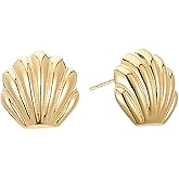 Sylph Gold Seashell Earrings for Women, 18K Gold Plated Starfish Sea Shell Stud Earring Trendy Summer Ocean Beachy Earrings Dangle Drop Jewelry Gift