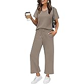 WIHOLL 2 Piece Sets for Women Summer Lounge Set Wide Leg Pants Matching Set Vacation Travel Outfits Beach Clothing