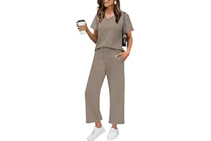 WIHOLL 2 Piece Sets for Women Summer Lounge Set Wide Leg Pants Matching Set Vacation Travel Outfits Beach Clothing