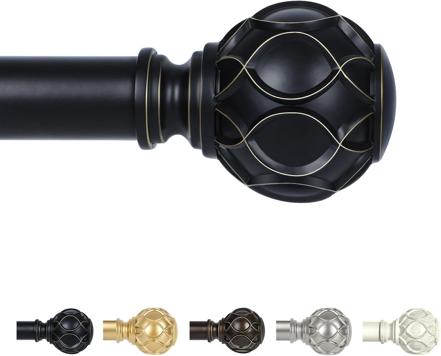 Window Treatment Hardware - TANGWIN Black Curtain Rods for Windows 48 to 84 Inch(4-7ft),1 Inch Adjustable Curtain Rod,Heavy Duty Curtain Rods,Retro Netted Texture Finials Drapery Rods,Single Window Curtain Rod 36-88