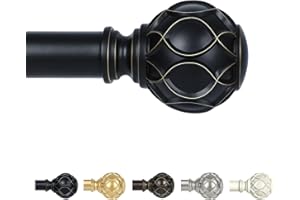 TANGWIN Black Adjustable Curtain Rods for Windows:36-88" Farmhouse Heavy Duty Curtain Rod for Bedroom Living Room,Boho Decorative Rustic Drapery Rods with Vintage Coastal Texture Finial,Matte Black