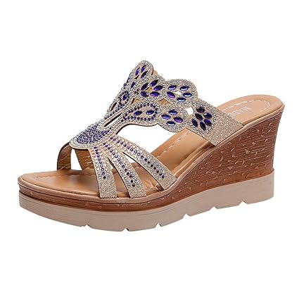ABsoar Flip Flops Frauen Böhmen Hausschuhe Damen Wedges Schuhe Plateauschuhe Kristall Sandalen Peep Toe Sandaletten Keilabsat