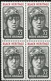 BESSIE COLEMAN ~ BLACK HERITAGE ~ AVIATOR ~ QUEEN BESS ~ PILOT #2956 Block of 4 x 32¢ US Postage Stamps