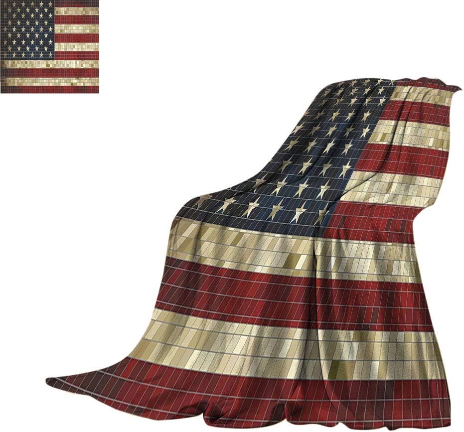 American Flag Throws Blanket, Abstract Mosaic Flag of USA Grungy Design
